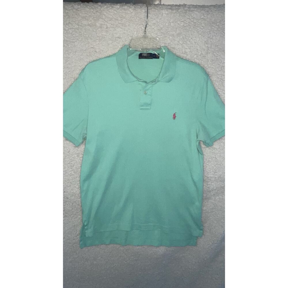 Polo Ralph Lauren Shirt Mens Large Teal Pony Cotton Casual Preppy Short Sleeve